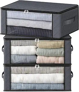 HomeHacks 3-Pack Clothes Organizer Storage Bags, 35L Storage Bins, Gray