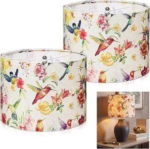 Hortsun 2 Pcs Hummingbird Lampshades Drum Fabric Covers 13x13x10 Inch