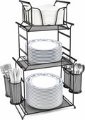 FANGSUN 3-Tier Buffet Caddy, 7-Piece Paper Plate & Utensil Holder for Party