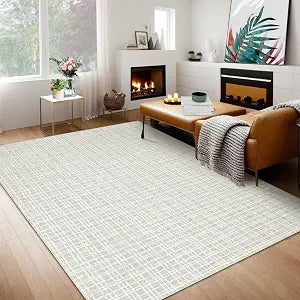 GarveeHome Modern Plaid Washable 5' x 7' Rectangular Area Rug for Living Room, Bedroom, Dining Room, Kitchen, Light Grey