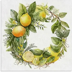 Citrus Lemons Greenery Wreath, 24 x 24 Inch Canvas Wall Art