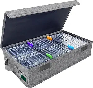 Cassette Tape Storage Box, Practical Cassette Tape Holder 16.34 x 9.25 x 3.54 Inch, Cassette Rack with Lids and Index Labels to store to 48 Cassette Tape Cases - Gray
