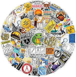 64PCS Architect Stickers  Architecture Student Vinyl Waterproof Stickers for Architects, Engineers, Laptop, Water Bottle, Scrapbook