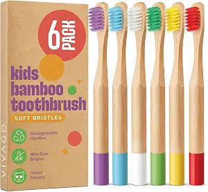 VIVAGO Kids Toothbrush - Kids Bamboo Toothbrushes with Soft Bristles 6 Pack
