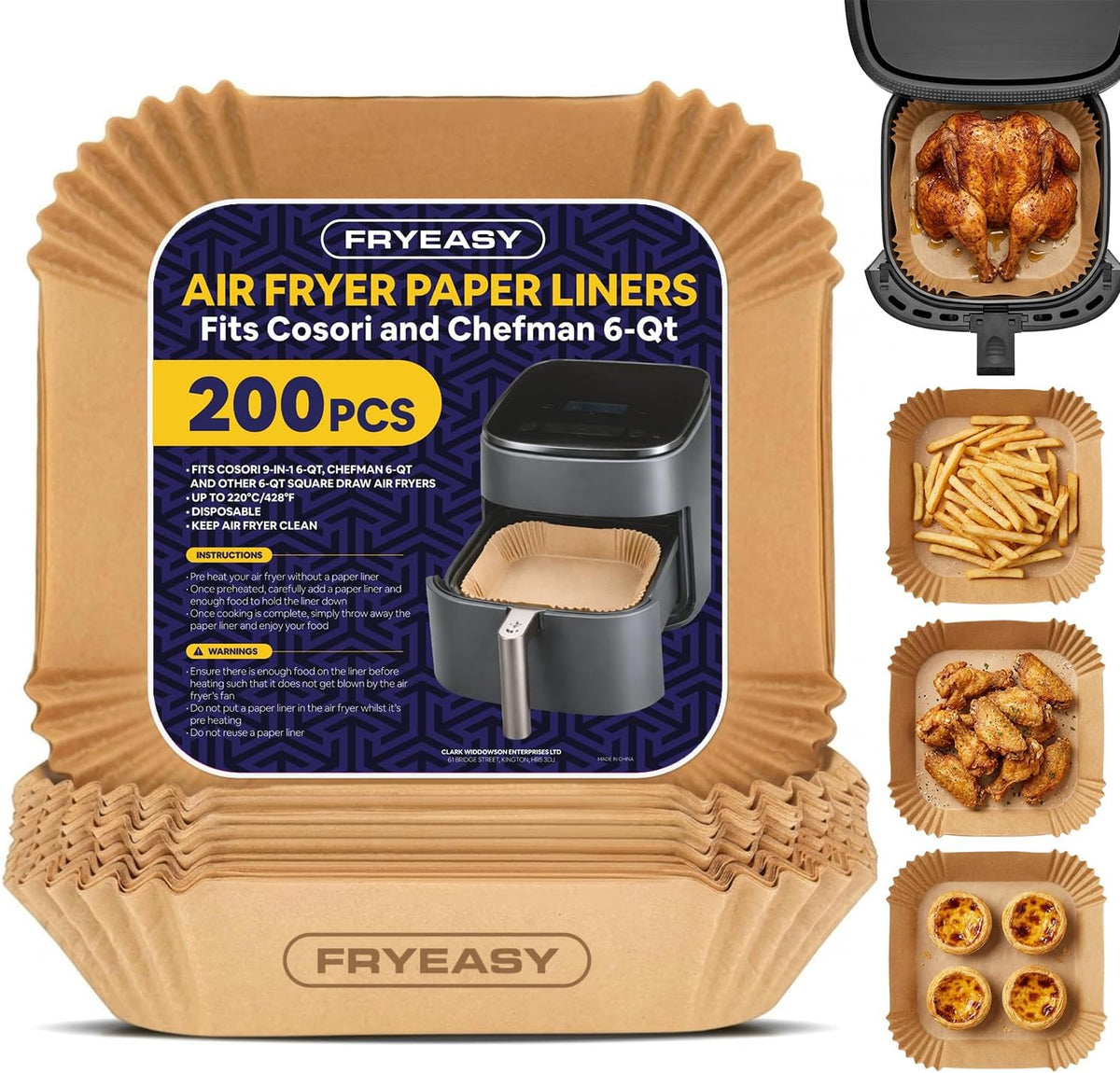 Air Fryer Liners for Cosori And Chefman 6QT: 200 PCS Air Fryer Liners Disposable, Square Airfryer Paper Parchment Sheets, Accessories for Chefman and Cosori, Compatible with 6 Quart Square Airfryers
