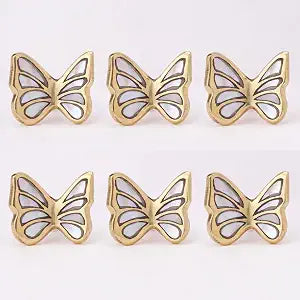 Indian Shelf 6 Brass Butterfly Cabinet Knobs with Mother of Pearl Inlay