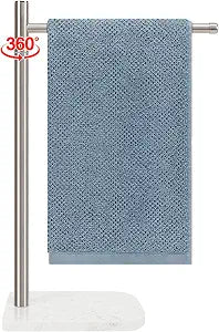Hand Towel Holder, L-Shape Hand Towel Stand with Marble Base, Stainless Steel Swivel Hand Towel Rack Bar Standing for Bathroom Kitchen Countertop, 1 Arm (Brushed Nickel)