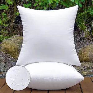 16x16 Outdoor Pillow Inserts Set of 2 Waterproof Hypoallergenic Small Throw Cushion Fillers  Square Polyester White Decorative Pillows for Couch, Bed, Sofa, Patio Furniture  Soft & Firm Support