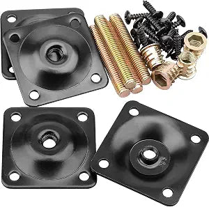 Anwenk Leg Mounting Plates, Furniture Leg Attachment Plates T-Plate 5/16" (M8) Sofa Legs with Hanger Bolts,Screws,Strengthen Weak Furniture Repair Damaged Sofa Couch Seat,Set of 4,Black