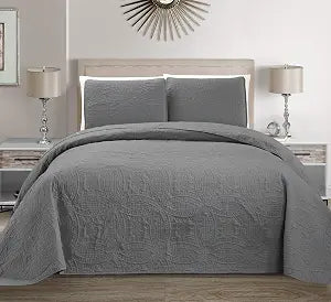 Fancy Collection Embossed Coverlet Bedspread Over Size Set Solid # Austin (Light Grey, King/California King)
