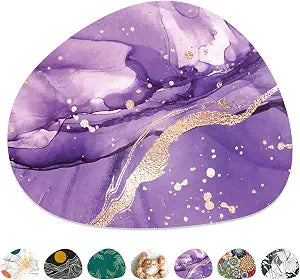 Mouse Pad, Premium-Textured Oval Computer Pad, 8.7" x 7.1" Thick 3 mm Anti-Slip Waterproof Rubber Cute Mouse Mat for Office, Home, Gaming, Laptop, PC, Purple Marble