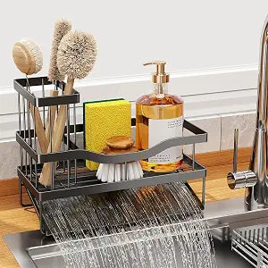 Sponge Holder for Kitchen Sink, Mecyfaty Sink Caddy with Self Drain Tray, Kitchen Sink Organizer, Stainless Steel Countertop Sink Sponge Holder for Dish Soap Kitchen Organizers and Storage Accessories