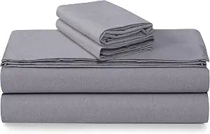 Tribeca Living Yarn Dyed 100% Cotton Flannel King Pillowcase Set, Velvety Soft Portuguese Flannel Bedding, Envelope Closure, 180-GSM Cozy Flannel, Two Pillowcases, Heather Grey