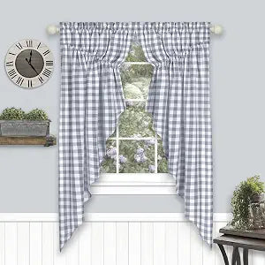 Buffalo Check Gathered Swag Curtain Pair, 72 x 63 in, Grey & White Plaid