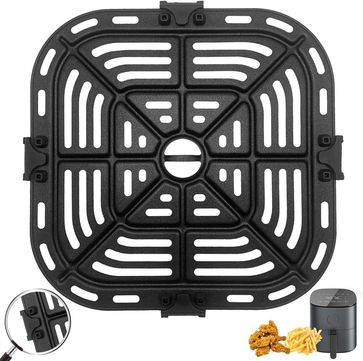 Air Fryer Grill Pan for COSORI Air Fryer Pro LE 5 Qt, Non-Stick 8.26â€™â€™*8.26â€™â€™Square Air Fryer Rack Replacement Parts Accessories Grill Plate Crisper Plate Tray with Rubber Bumpers, Dishwasher Safe
