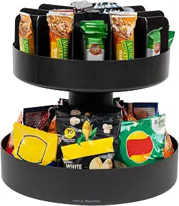 Mind Reader 2-Tier Snack Carousel, Countertop Organizer, Snack Tray, Breakroom, Kitchen, 14.25"L x 14.25"W x 14"H, Black