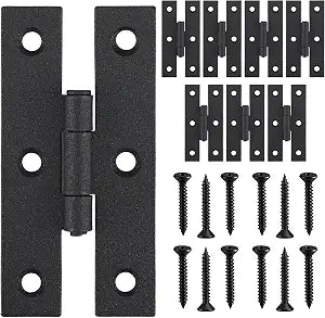 8 Pack 3 Inch Black Powder Coated Wrought Iron H Hinge for Cabinet Doors Kitchen Cabinet Hinge with Hardware