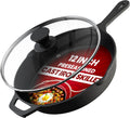 Utopia Kitchen Cast Iron Skillet 12 Inch with Lid Chefs Frying Pan Black