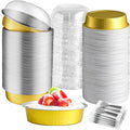 Mini Cake Pans With Lids And Spoons, Baking Tins For Round Small Desserts 7 Oz Aluminum Foil Baking Pans Disposable Ramekins Individual Cake Containers Holders For Tart Quiche Flan (50, Gold)