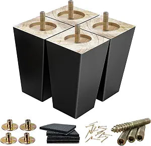 SHANJUE 5 Inch Black Couch Legs - Square Wood Sofa Legs for Furniture, 4PC