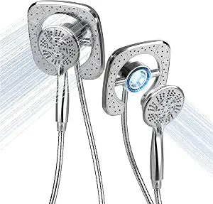 PRIMSOPH Shower Head Handheld Spray Combo 10 Mode Spray Settings Magnetic 2-in-1 High Pressure Dual Showerhead Auto-Switch Square Combination, Chrome