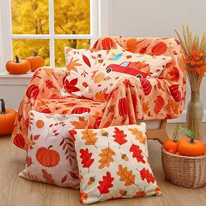 Mindsoft 5 Pcs Fall Throw Blanket Pillow Cover 1 PC 50x60 4 Pcs 18x18