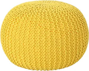 Christopher Knight Home Belle Knitted Cotton Pouf, Yellow