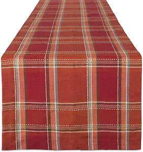 DII Thanksgiving & Fall Table Decoration Autumn Farmhouse Plaid, Table Runner, 14x72, Orange Plaid