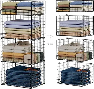4 Tier Stackable Closet Organizers and Storage Shelves, Foldable Closet Shelf Organizer System, Stackable Storage Bins Drawers for Clothes Organizer System, BlackPatent No. 30022416