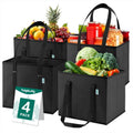 Reusable Grocery Bags(4 Pack), Foldable Shopping Bags for Groceries with Handles, Stand Up Collapsible Tote with Box Shape, Black