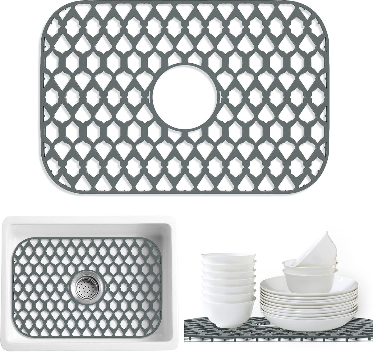Silicone Kitchen Sink Protectors Mats - 12" 13" 14" 16" 18" 19" 21" 22" 24" 25" 26" 28" 30", Heat Resistant, Machine-wash (19''x13'', Center Drain)