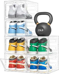 Pinkpum Upgraded Hard Shoe Storage Box 6 Pack XL Clear Shoe Organizer