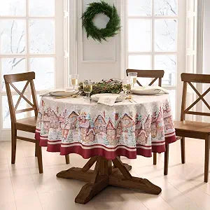 Threadmade Gingerbread Bliss Tablecloth, Multicolor - 70" W x 70" L Round