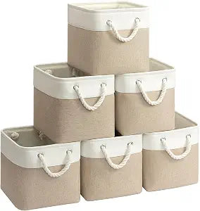 10x10 Inch Fabric Cube Storage Bins with Cotton Rope Handles 6-Pack