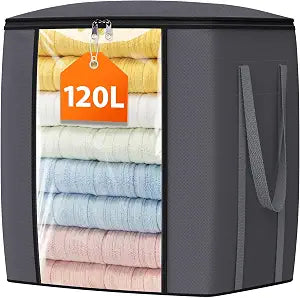 TasticTotes 120L Extra Large Blanket Clothes Storage Bags, Gray, 1 Pack