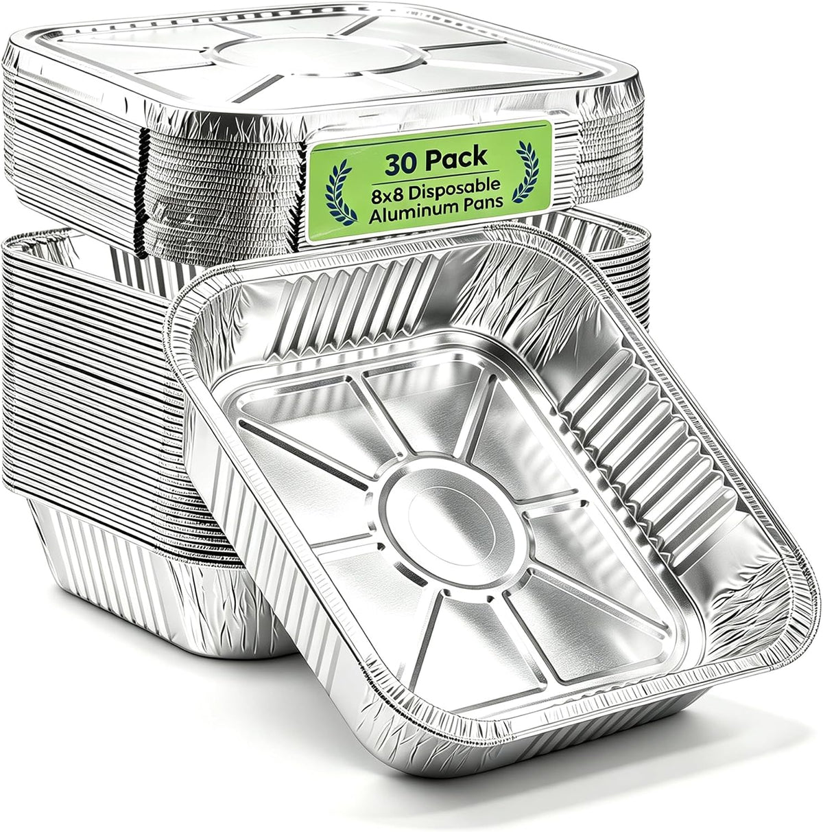 30 Pack 8x8 Inch Aluminum Pans with Lids, Disposable Square Foil Pans