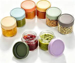 Lulonpon 8-Pack Thick Glass 2oz Mini Mason Jars with Lids - Airtight Condiment Containers, Salad Dressing Cups & Sauce Bottles for Lunch Box, Travel, Pantry Storage 