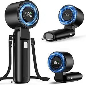 4 in 1 Handheld Portable Turbo Fan, 180 Foldable 6-Speed (1-100) Mini Fan, 5000mAh Rechargeable Battery Operated up to 15 Working Hours, LED Display Personal Cooling for Travel Indoor Outdoor
