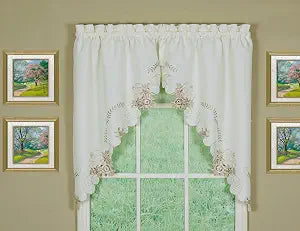 Today's Curtain Verona Reverse Embroidery Swag, 38", Ecru/Rose, 60"W X 38"L