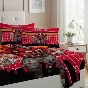 Allenjoy Tampa Bay American Football Red Ambition Sheets Set with Fitted Sheet, Flat Sheet and 1 Pillowcase for Boys Teens Men Fans Son Bedding Bedroom Decor, Twin Size