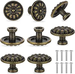 JJUNW 8 Pack Antique Brass Drawer Knobs, Vintage Dresser Drawers Knobs, Solid Round Cabinet Knobs, Single Hole Cabinet Hardware for Refinished Furniture, Diameter 1.18in