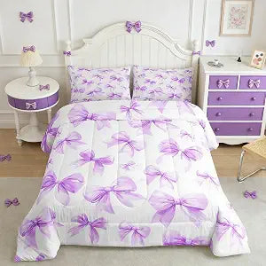 Feelyou Purple Bow Comforter Set Twin Size for Boys Girls