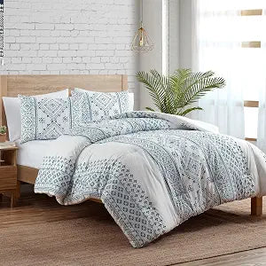 Indigo Ink White Denim King 3-Piece Comforter Set, Boho Dorm