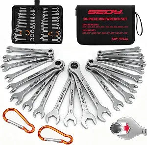 Premium Midget Wrench Set - 22-Piece Mini Combination Wrench Set Metric & SAE Ignition Wrench Sets 4-10mm & 5/32'' to 7/16'' Lightweight Small Carry Pouch