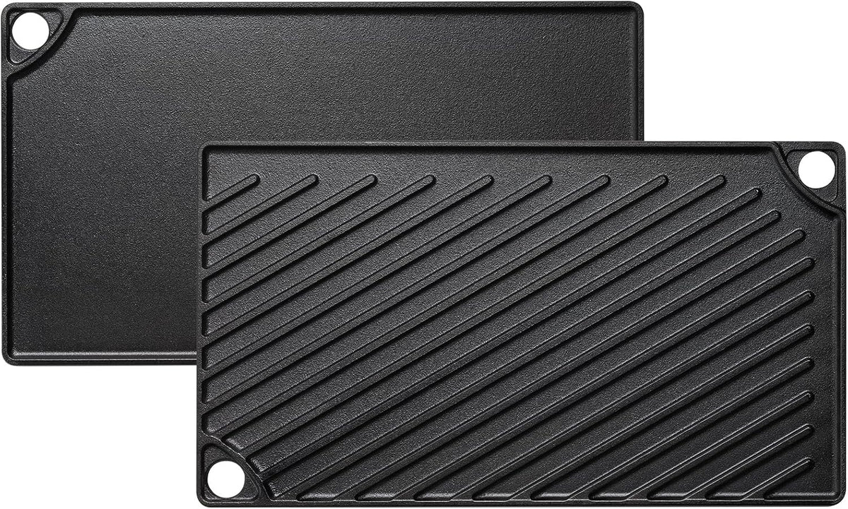 EWFEN Reversible Grill/Griddle, 16.7x9.5'' Pre-Seasoned Cast Iron Griddle Pan, Double Burner Cookware, Rectangular Stovetop Griddle with Handles, Flat Top Plate for Oven, Grill & Campfire
