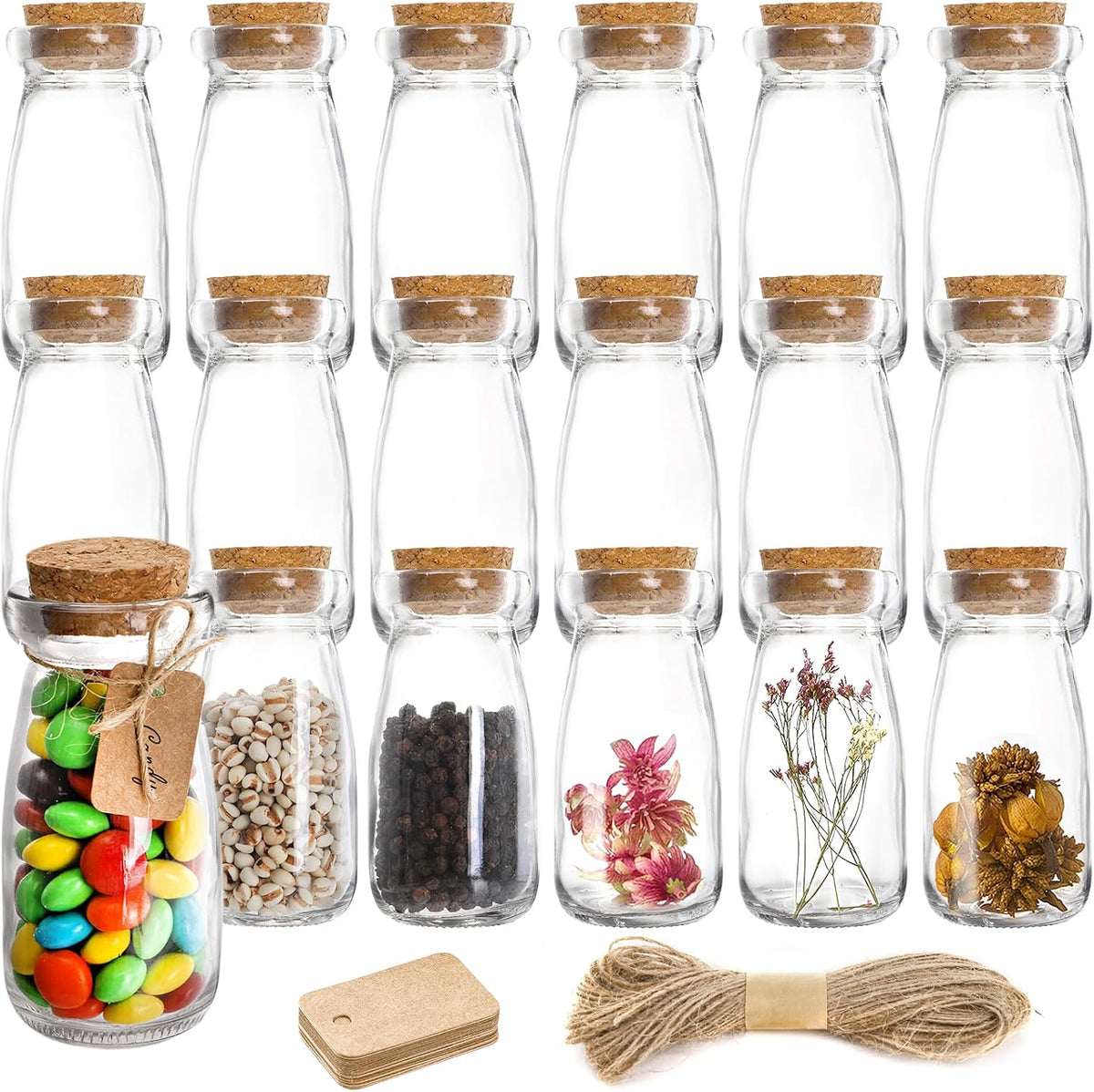 Kingrol 18 Pack Glass Bottles with Cork Stoppers, 3.5 oz Vintage Glass Favor Jars for Arts, Crafts, Decoration, Party Favors