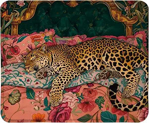 Maximalist Leopard Cheetah Mouse Pad Square 9.5x7.9 in, Trendy Eclectic Pink and Emerald Green Jungle Animal Leopard Mousepad Mat for Laptop Home Office Computer Desk Accessories