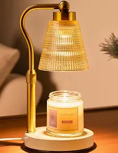 Candle Warmer Lamp for Jar Candles, Height Adjustable & Dimmable with 2/4/8H Timer, 2*50W Halogen Wax Melter Warmer for Home Office Dcor, Flameless & Smokeless, Gift for Women Mom,Gold- Amber/1 Pack