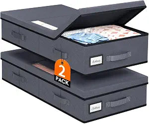 StoreHappily Under Bed Storage Containers with Lids, 2 Pack Foldable Grey