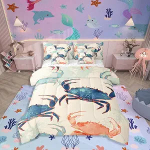 Erosebridal Crab Coastal 7 Pcs Comforter Set Twin